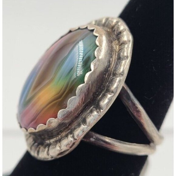 Rainbow Agate Herbert Tsosie Size 7 Sterling Ring Made in USA Retails $170 NWT - Picture 6 of 14